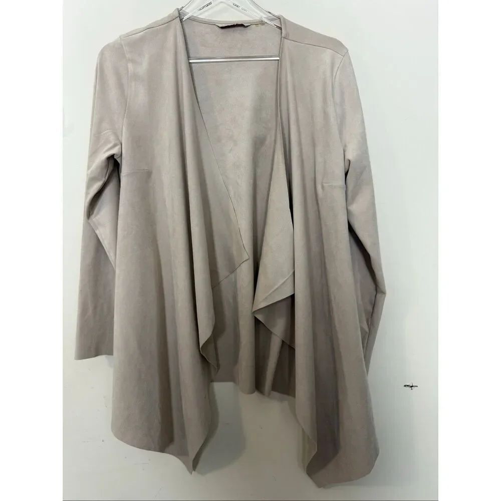 Soft Surroundings Faux Suede Waterfall Open Front Cardigan Womens Small Taupe Dr